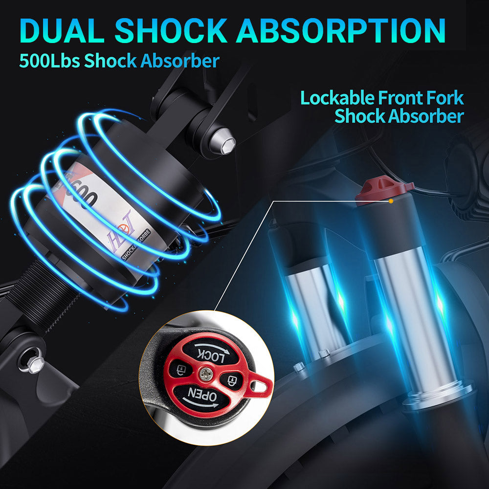 Elektrokolo Ridstar H20 Pro, motor 1000 W*2, baterie 48 V 23 Ah, tlusté pneumatiky 20*4 palce, maximální rychlost 49 km/h, dojezd 112 km, hydraulické kotoučové brzdy, přední a zadní tlumič, řazení Shimano 7 rychlostí