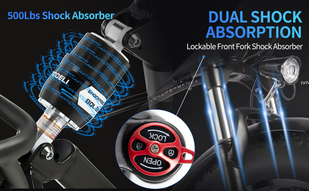 Elektrokolo Ridstar H20 Pro, motor 1000 W*2, baterie 48 V 23 Ah, tlusté pneumatiky 20*4 palce, maximální rychlost 49 km/h, dojezd 112 km, hydraulické kotoučové brzdy, přední a zadní tlumič, řazení Shimano 7 rychlostí