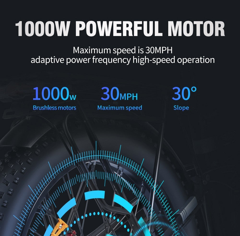 Elektrické kolo Ridstar H26 Pro, 26*4,0 palce terénní tlusté pneumatiky, motor 1000 W, baterie 48 V 20 Ah, maximální rychlost 58 km/h, maximální dojezd 120 km, olejová brzda