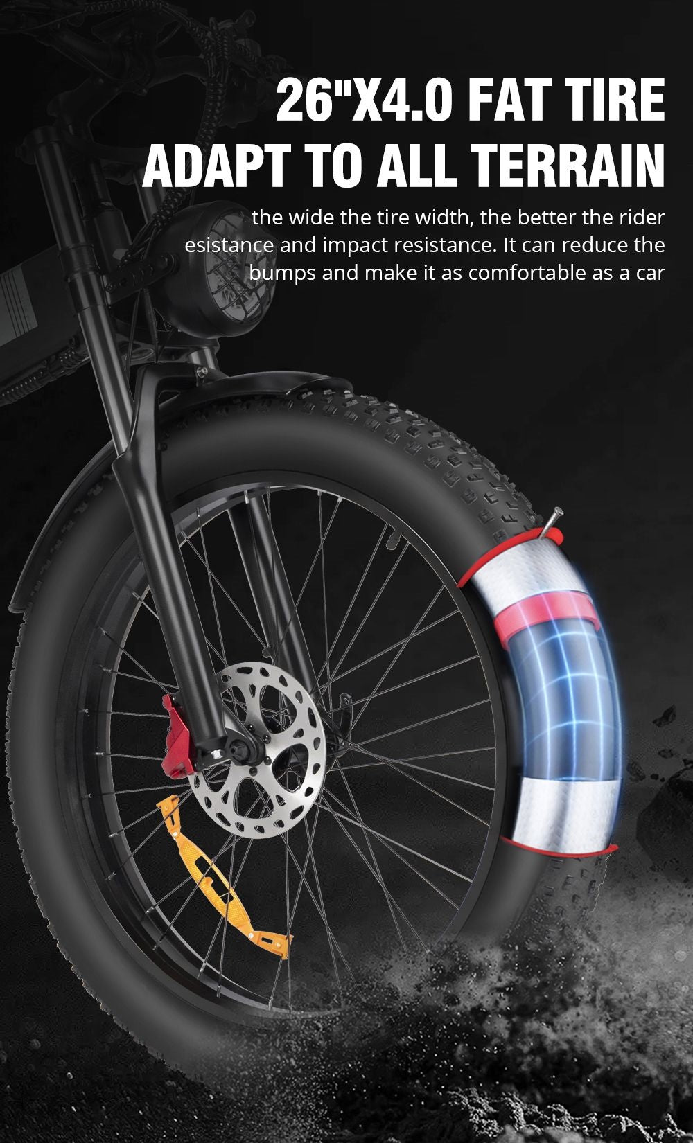 Elektrické kolo Ridstar H26 Pro, 26*4,0 palce terénní tlusté pneumatiky, motor 1000 W, baterie 48 V 20 Ah, maximální rychlost 58 km/h, maximální dojezd 120 km, olejová brzda