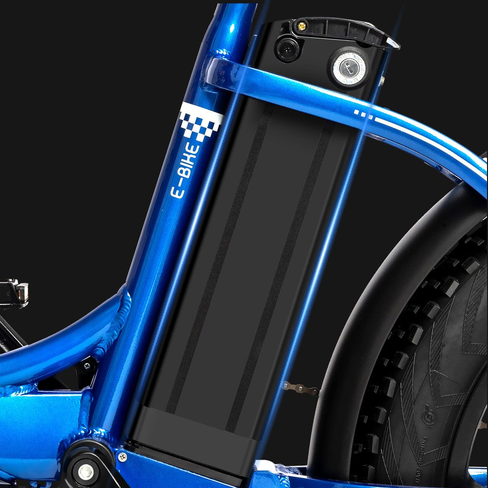 Elektrokolo Ridstar MN20, motor 500 W, tlusté pneumatiky 20*4,0 palce, baterie 48 V 20 Ah, maximální rychlost 48 km/h, maximální zatížení 150 kg, dojezd 50–70 km, řazení Shimano 7 rychlostí, dvojité mechanické kotoučové brzdy