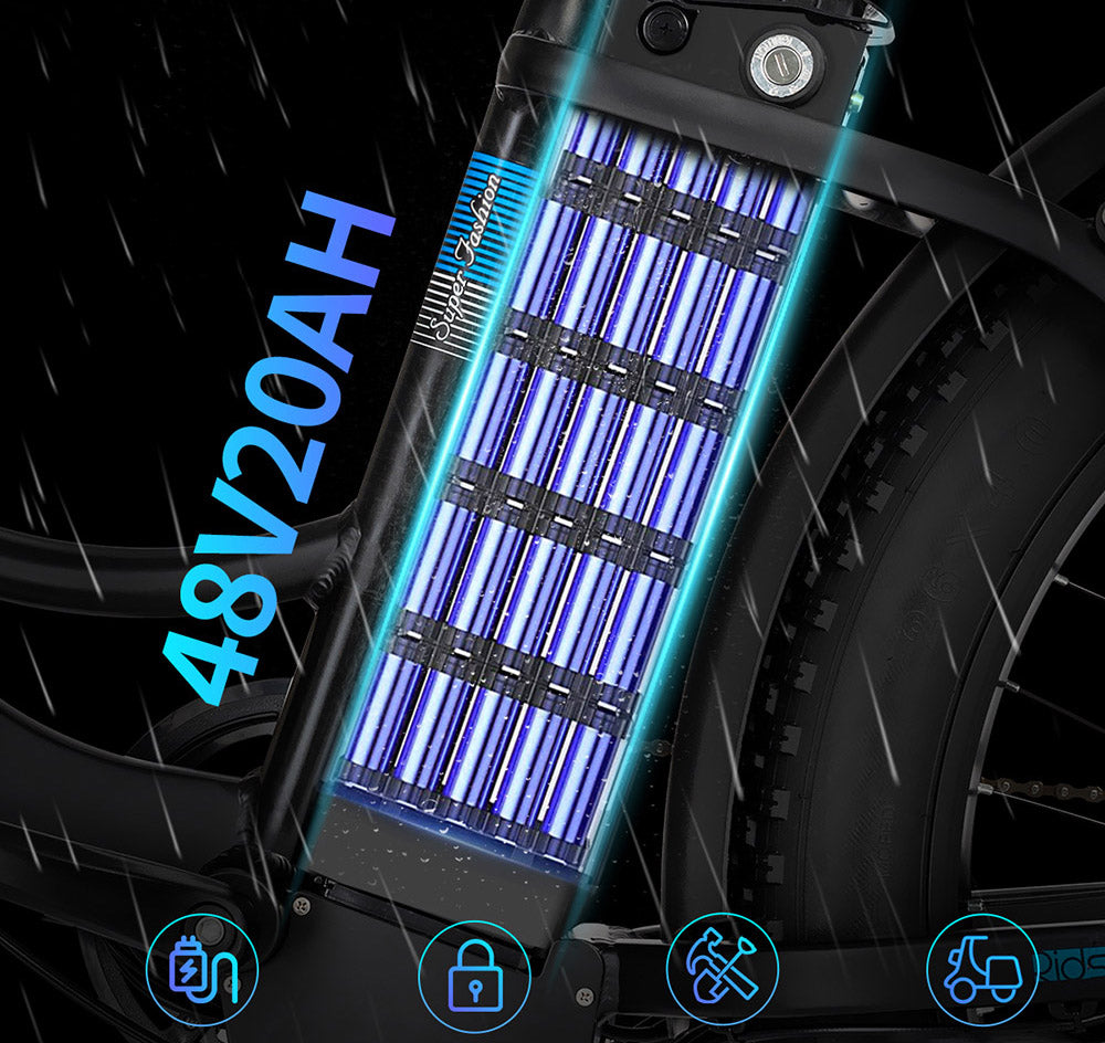 Elektrokolo Ridstar MN26, motor 750 W, tlusté pneumatiky 26*4,0', baterie 48 V 20 Ah, maximální rychlost 58 km/h, maximální dojezd 90 km, řazení Shimano 7 rychlostí, mechanická kotoučová brzda