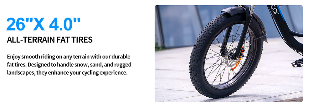 Elektrokolo Ridstar MN26, motor 750 W, tlusté pneumatiky 26*4,0', baterie 48 V 20 Ah, maximální rychlost 58 km/h, maximální dojezd 90 km, řazení Shimano 7 rychlostí, mechanická kotoučová brzda