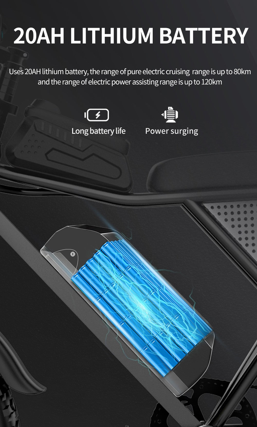 Elektrokolo Ridstar Q20, bezkartáčový motor 1000 W, tlusté pneumatiky 20*4 palce, 48 V, 20 Ah, vyměnitelná baterie, maximální rychlost 48 km/h, dojezd 120 km, hydraulická kotoučová brzda