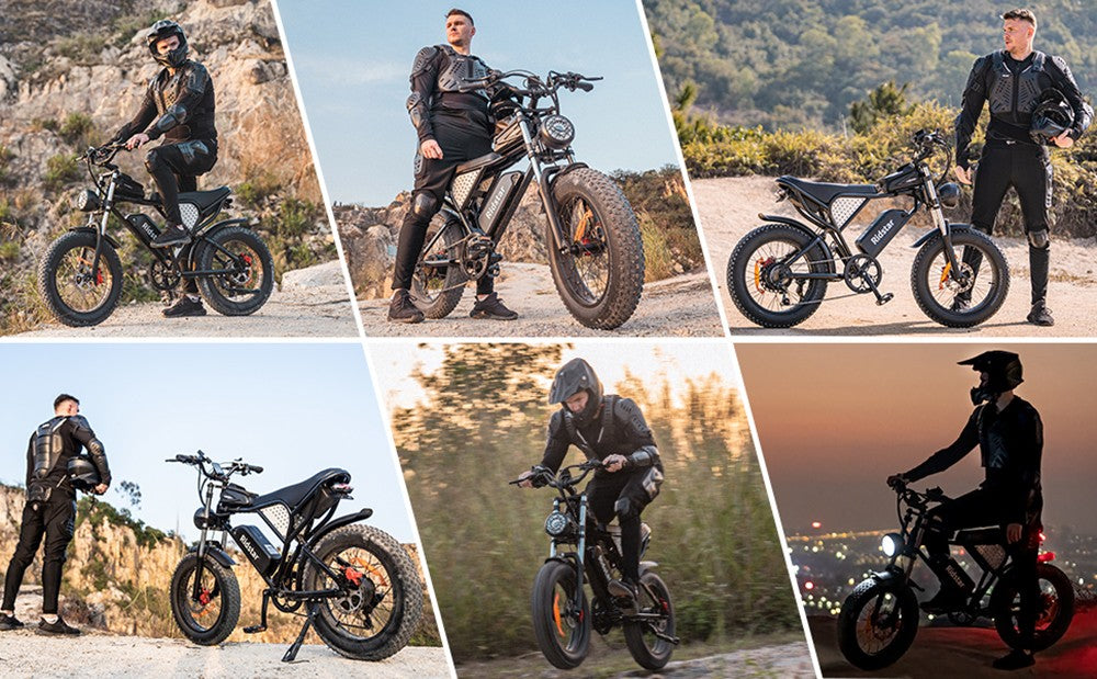 Minielektrické kolo Ridstar Q20, motor 1000 W, baterie 48 V 15 Ah, tlusté pneumatiky 20 x 4,0 palce, maximální rychlost 40 km/h, dojezd 80 km, přední odpružená vidlice, mechanické kotoučové brzdy