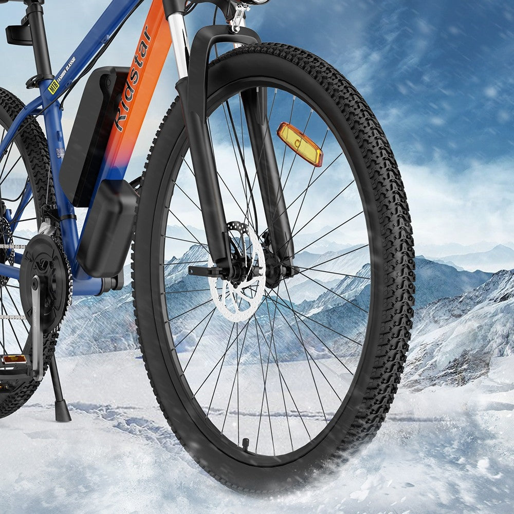 Elektrokolo Ridstar S29, pneumatiky 29*2,0 palce, motor 1000 W, baterie 48 V, 15 Ah, maximální rychlost 50 km/h, dojezd 80 km, mechanické kotoučové brzdy SHIMANO, 21 rychlostí