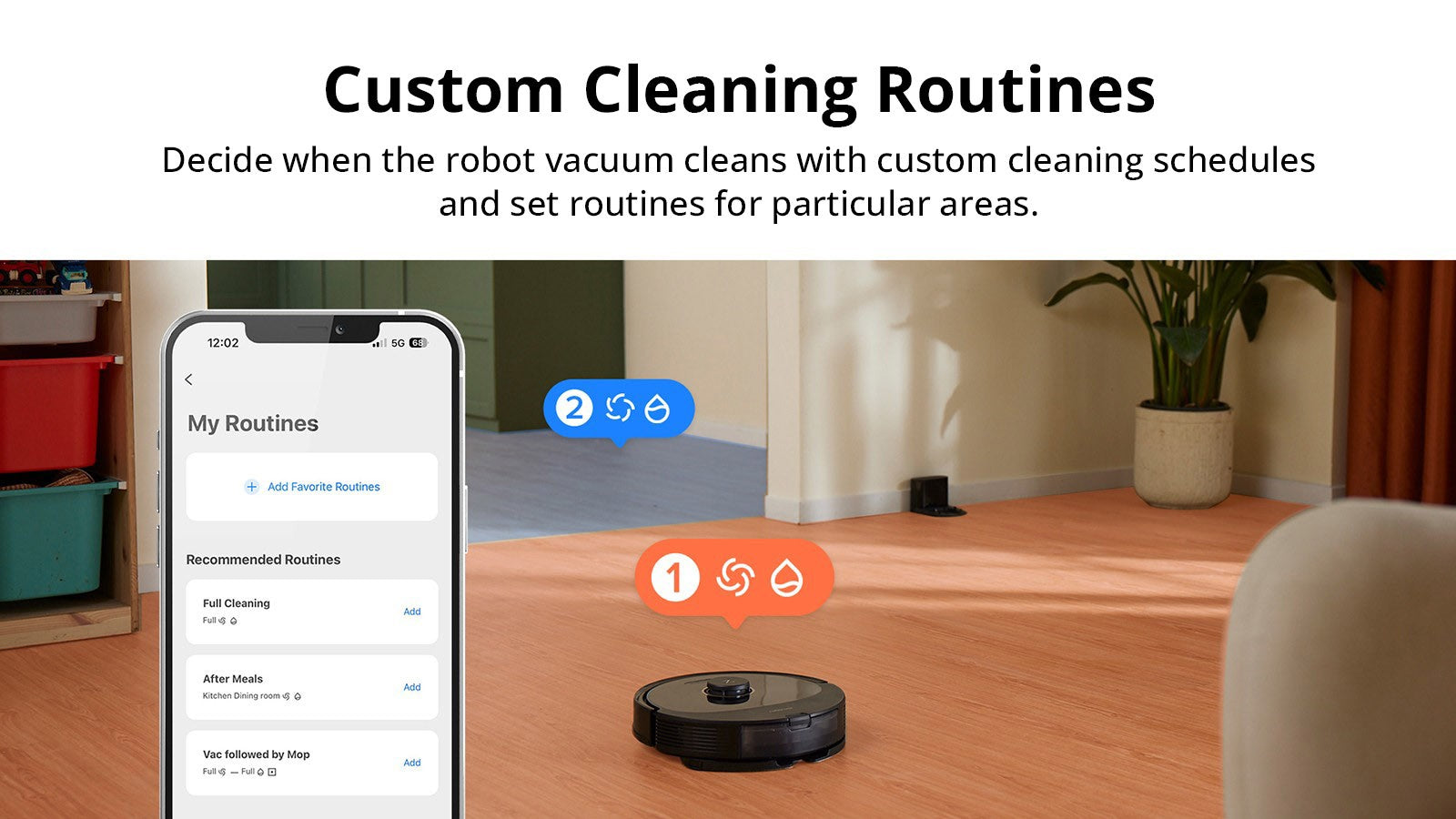 Robotický vysavač Roborock Q8 Max, sací výkon 5500 Pa, kartáč DuoRoller, navigace LDS, nádoba na prach 470 ml, nádržka na vodu 350 ml