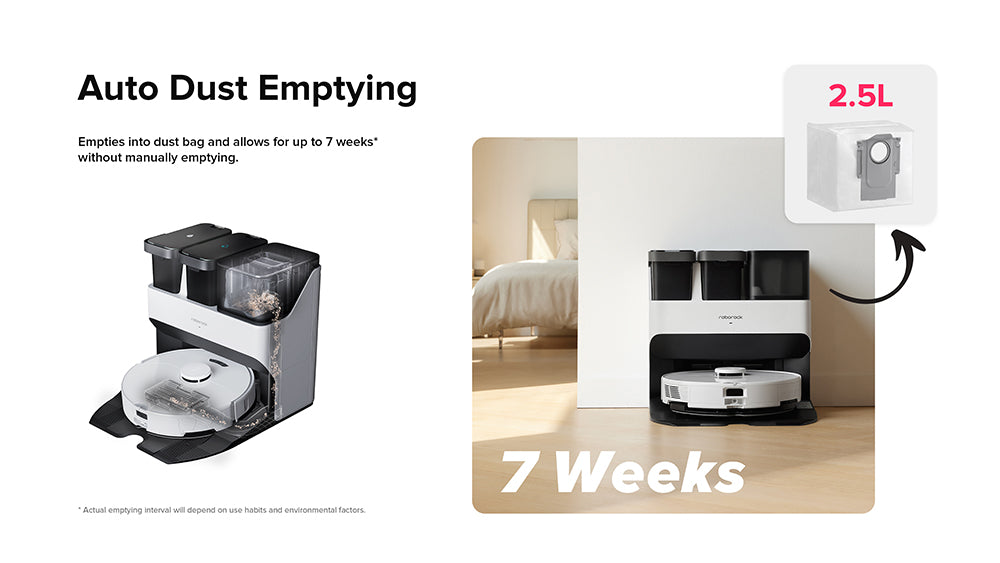 Robotický vysavač Roborock S7 Max Ultra, sací výkon 5500 Pa, automatické sušení, samočištění a vyprazdňování, vytírání VibraRise, reaktivní technologie vyhýbání se překážkám, rychlé a mimošpičkové nabíjení - bílý