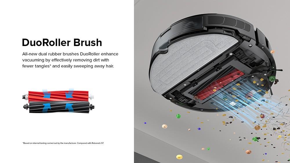 Robotický vysavač Roborock S8, 6000Pa, extrémní sací výkon, dvojitý válečkový kartáč, 3D strukturované světlo, vyhýbání se překážkám, sonická vibrace, mopování, automatické zvedání mopu, baterie 5200mAh, doba provozu 180 minut, 3D mapa, 400ml nádoba na prach, ovládání pomocí aplikace - černý (upgrade z Roborock S7)