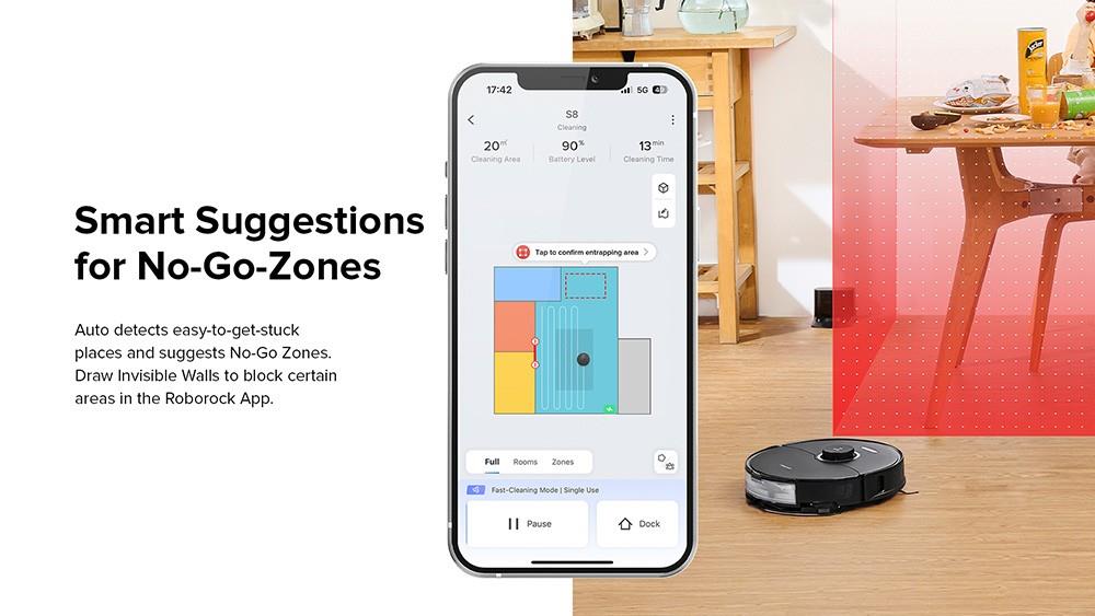 Robotický vysavač Roborock S8, 6000Pa, extrémní sací výkon, dvojitý válečkový kartáč, 3D strukturované světlo, vyhýbání se překážkám, sonická vibrace, mopování, automatické zvedání mopu, baterie 5200mAh, doba provozu 180 minut, 3D mapa, 400ml nádoba na prach, ovládání pomocí aplikace - černý (upgrade z Roborock S7)