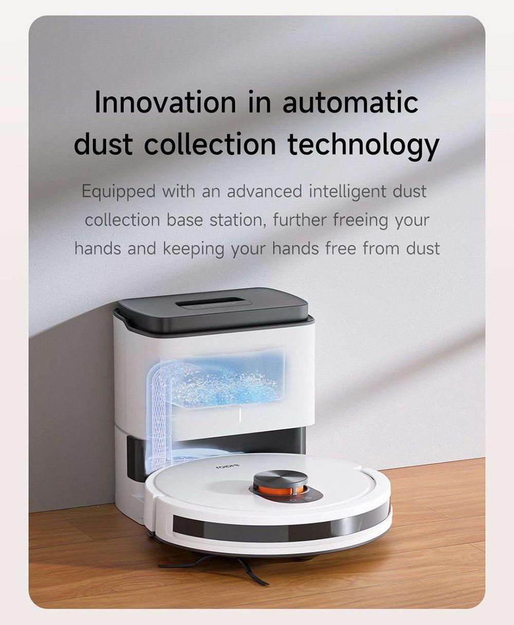 Xiaomi ROIDMI EVE CC Robotický vysavač Automatické sběr prachu 2 v 1 Vysávání a mopování 4000Pa Výkonné sací výkon LDS Laserová navigace Baterie 3200mAh 180 minut provozu Nádrž na vodu 290ML Nádoba na prach 260ML Ovládání pomocí aplikace - Bílá