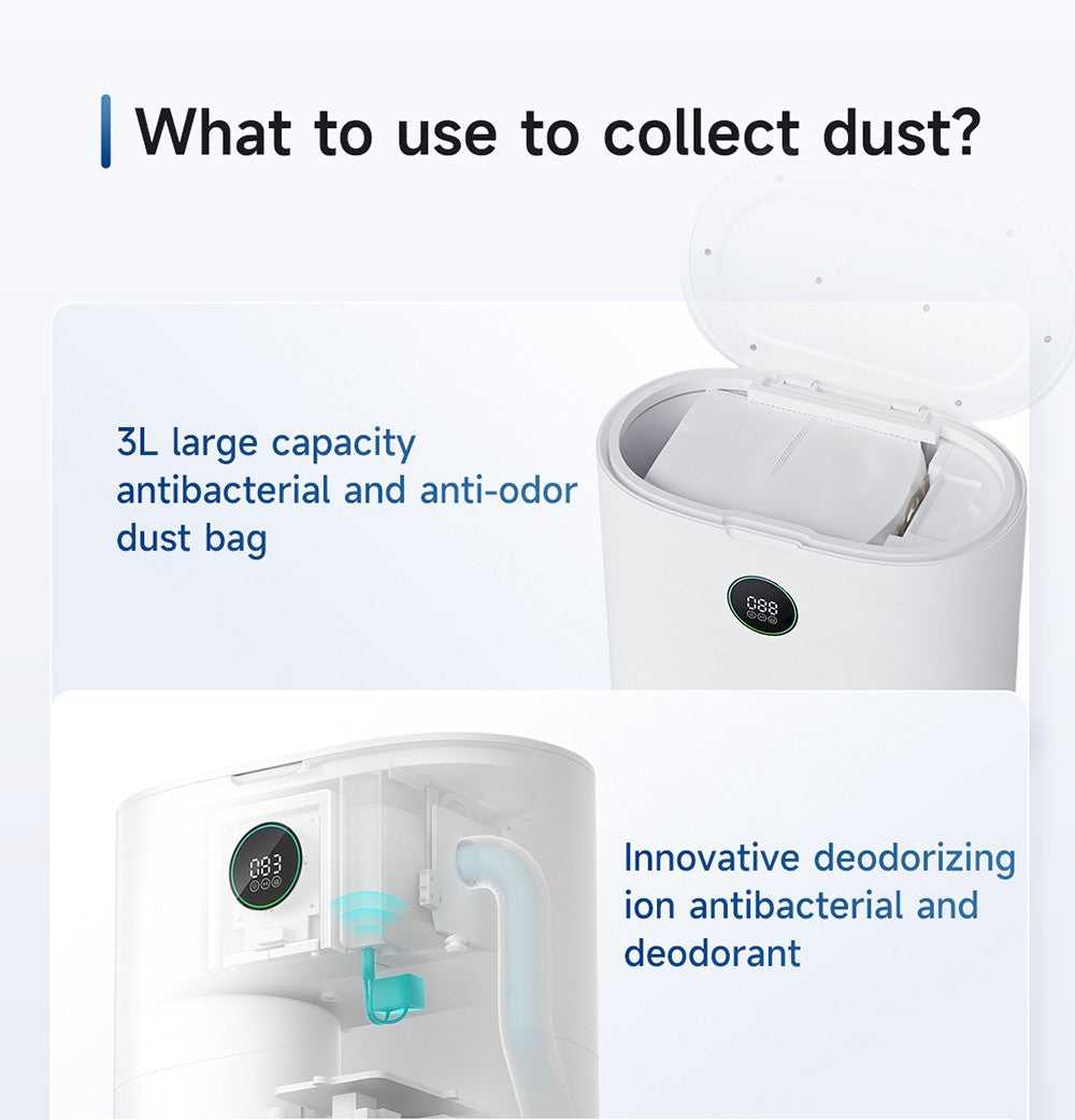 Robotický vysavač ROIDMI EVE MAX se samovyprazdňovací stanicí, maximálním sacím výkonem 5000 Pa, funkcí mopování, 3l prachovým sáčkem, maximální dobou provozu 250 minut, navigací LiDAR, mapováním více podlaží, ovládáním aplikací a hlasem