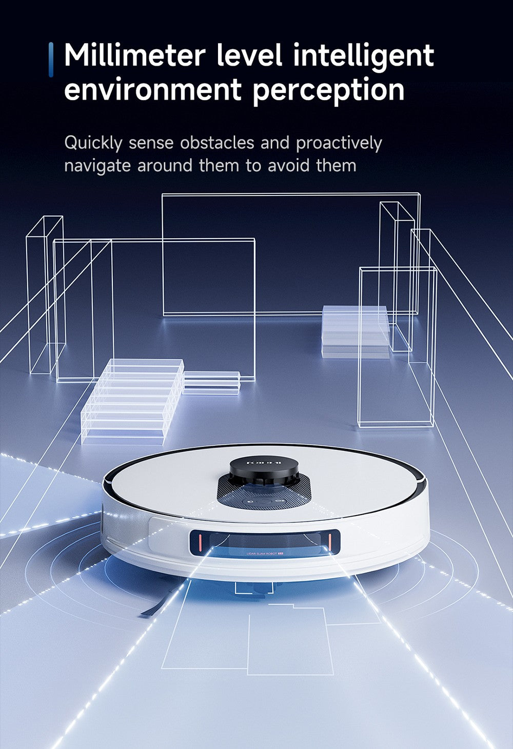 Robotický vysavač ROIDMI EVE MAX se samovyprazdňovací stanicí, maximálním sacím výkonem 5000 Pa, funkcí mopování, 3l prachovým sáčkem, maximální dobou provozu 250 minut, navigací LiDAR, mapováním více podlaží, ovládáním aplikací a hlasem