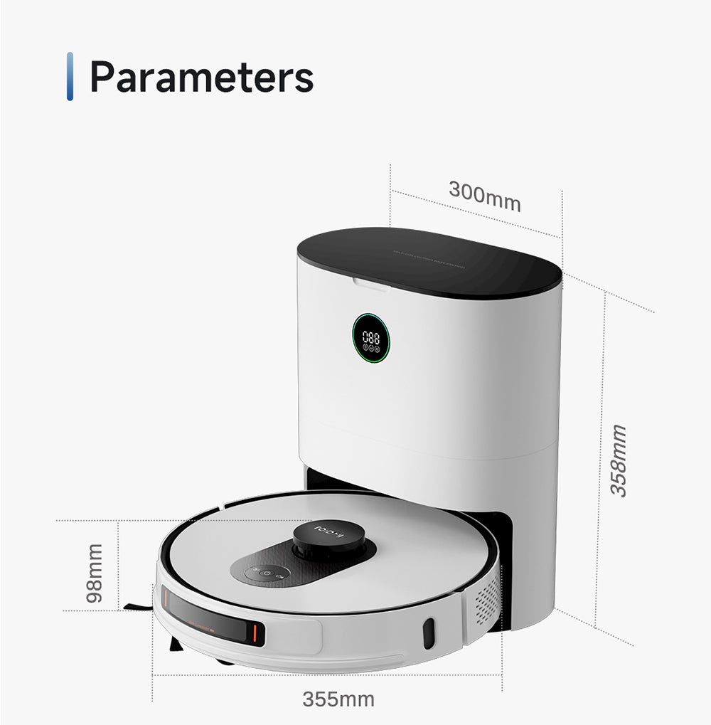 Robotický vysavač ROIDMI EVE MAX se samovyprazdňovací stanicí, maximálním sacím výkonem 5000 Pa, funkcí mopování, 3l prachovým sáčkem, maximální dobou provozu 250 minut, navigací LiDAR, mapováním více podlaží, ovládáním aplikací a hlasem