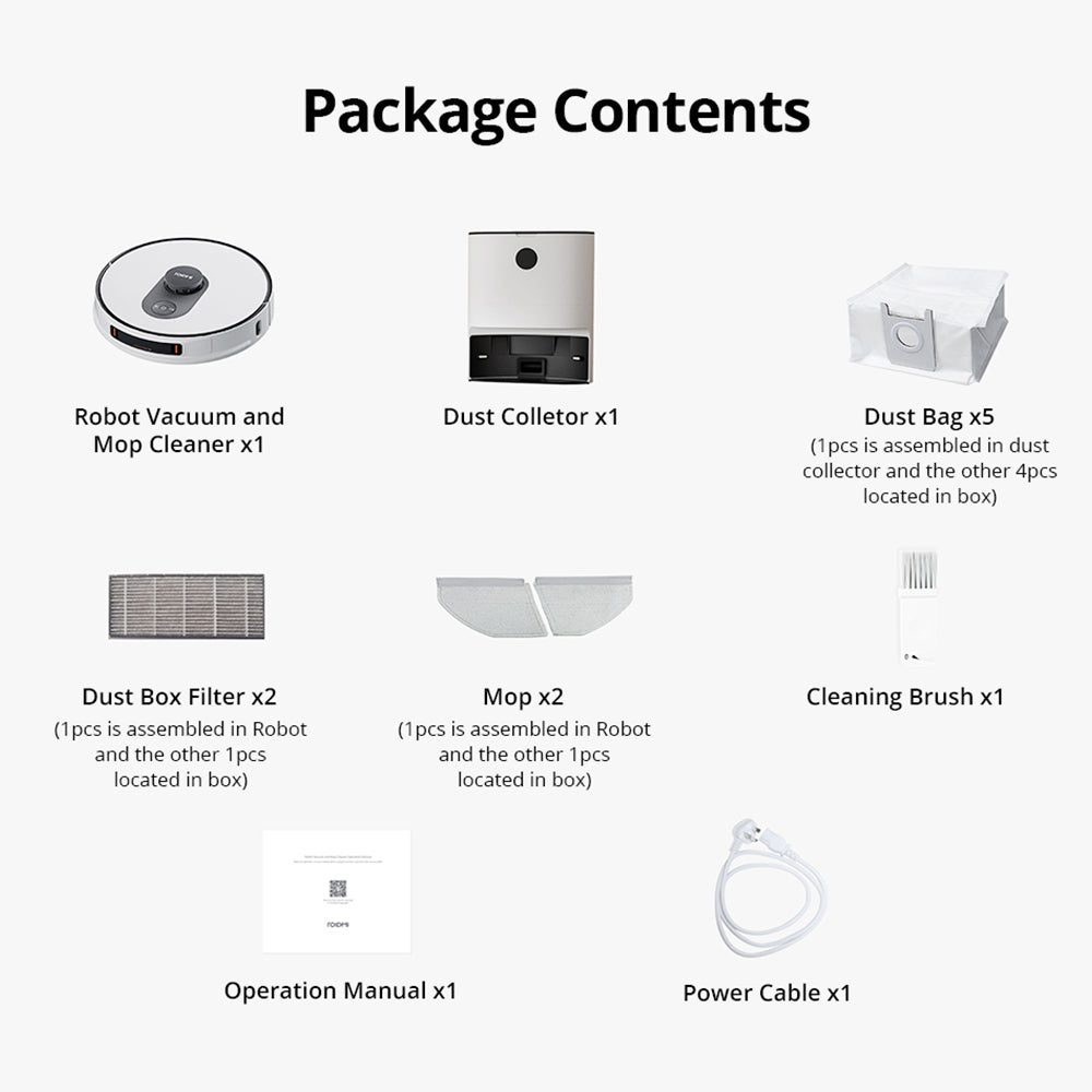 Robotický vysavač ROIDMI EVE MAX se samovyprazdňovací stanicí, maximálním sacím výkonem 5000 Pa, funkcí mopování, 3l prachovým sáčkem, maximální dobou provozu 250 minut, navigací LiDAR, mapováním více podlaží, ovládáním aplikací a hlasem