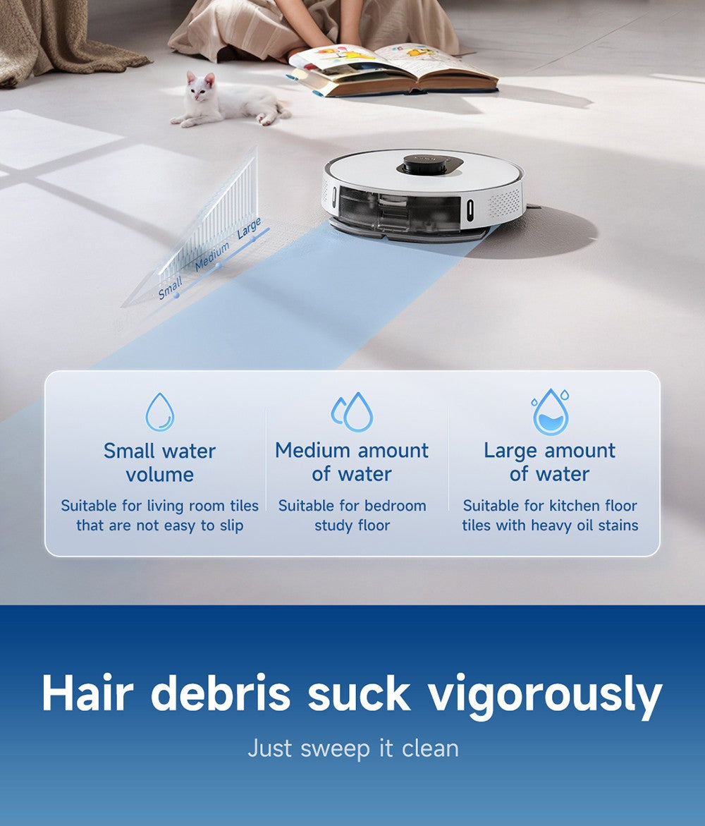 Robotický vysavač ROIDMI EVE MAX se samovyprazdňovací stanicí, maximálním sacím výkonem 5000 Pa, funkcí mopování, 3l prachovým sáčkem, maximální dobou provozu 250 minut, navigací LiDAR, mapováním více podlaží, ovládáním aplikací a hlasem