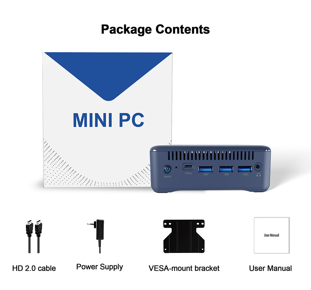 Mini PC RUPA HSI-100, Intel N100 4 jádra max. 3,4 GHz, 16 GB RAM, 512 GB SSD, 3x HDMI 4K 60Hz trojitý displej, WiFi 6 Bluetooth 5.2, 3x USB 3.0, 1x Type-C, 1x RJ45, 1x 3,5mm audio