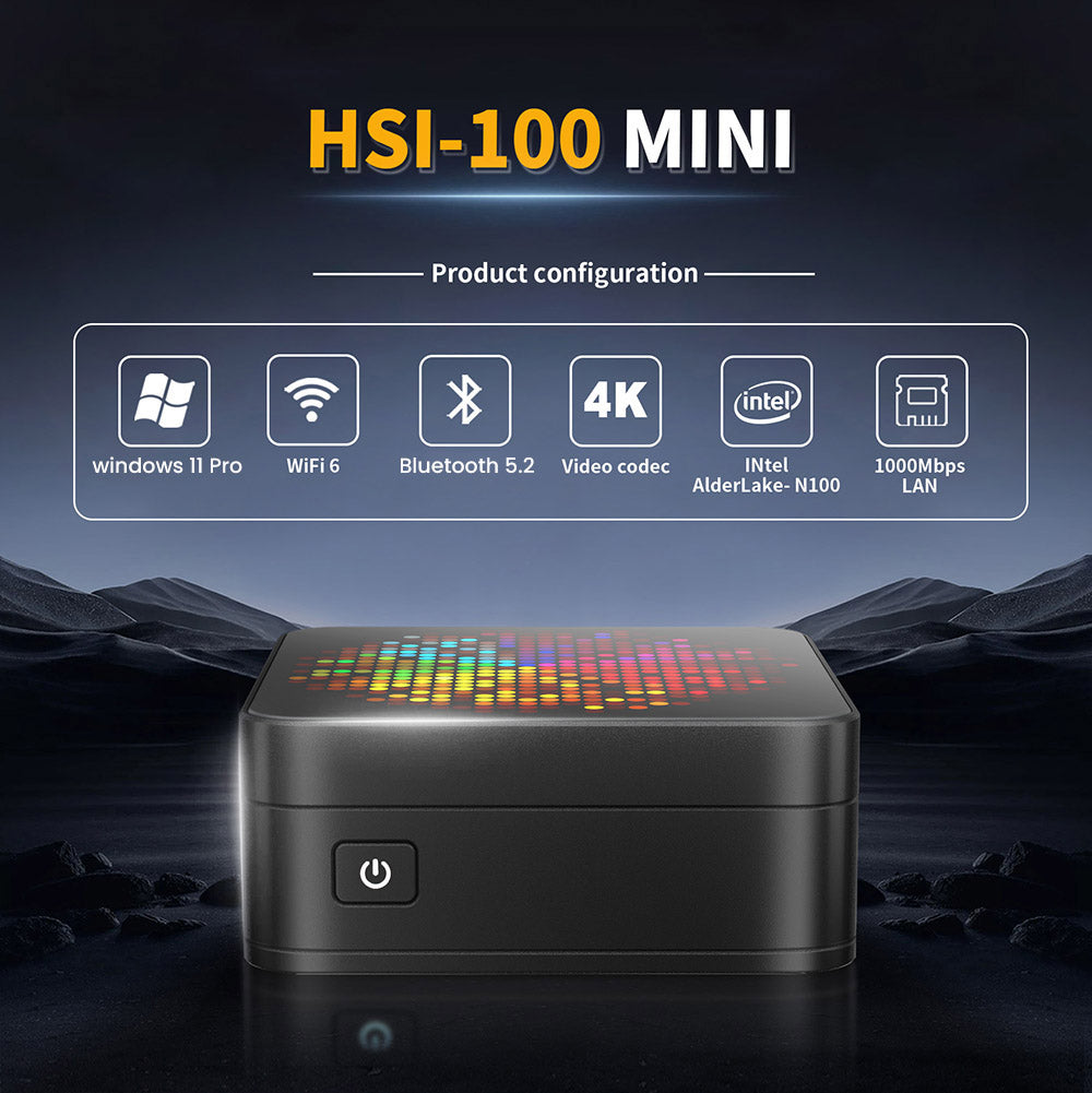Mini PC RUPA HSI-N100, Intel N100 4 jádra max. 3,4 GHz, 12 GB RAM, 512 GB SSD, 3x HDMI 4K 60 Hz trojitý displej, WiFi 6 Bluetooth 5.2, 3x USB 3.0, 2x RJ45, 1x 3,5mm audio