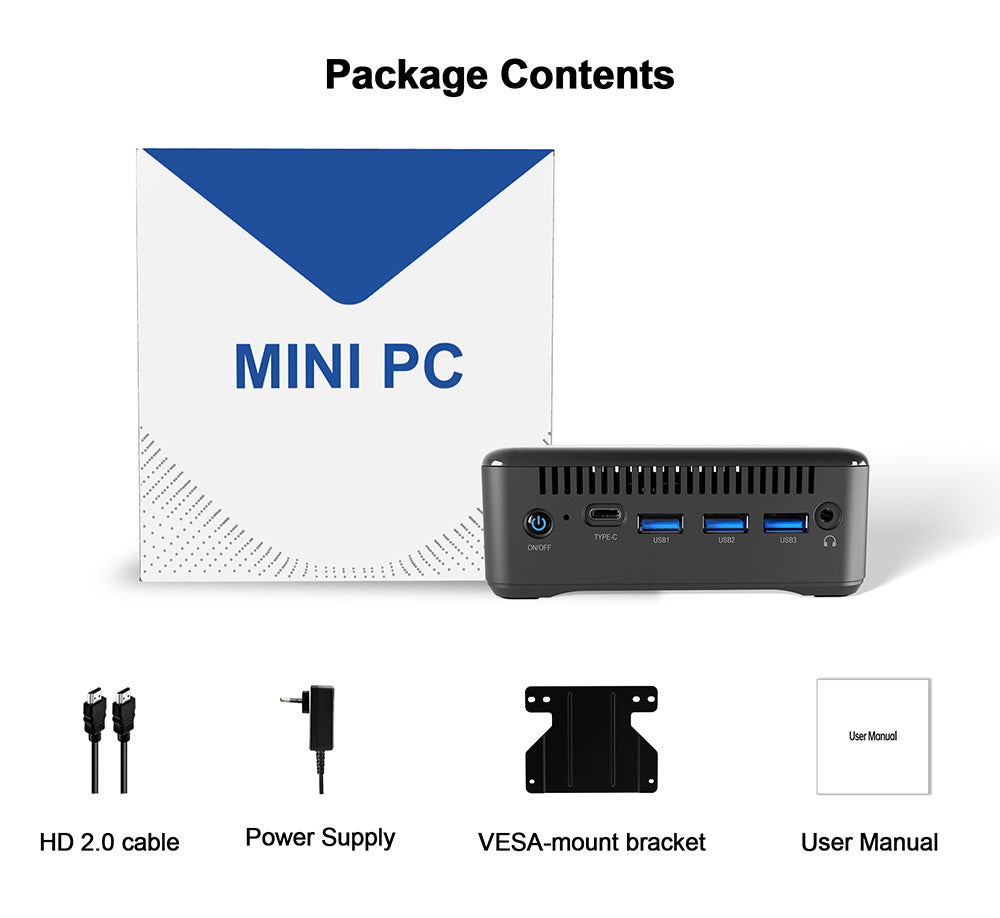 Mini PC RUPA HSI-95, Intel N95 4 jádra max. 3,4 GHz, 8 GB RAM 256 GB SSD, 3*HDMI 4K 60Hz trojitý displej, WiFi 6 Bluetooth 5.2, 3*USB 3.0, 1*Type-C, 1*RJ45, 1* 3,5mm audio