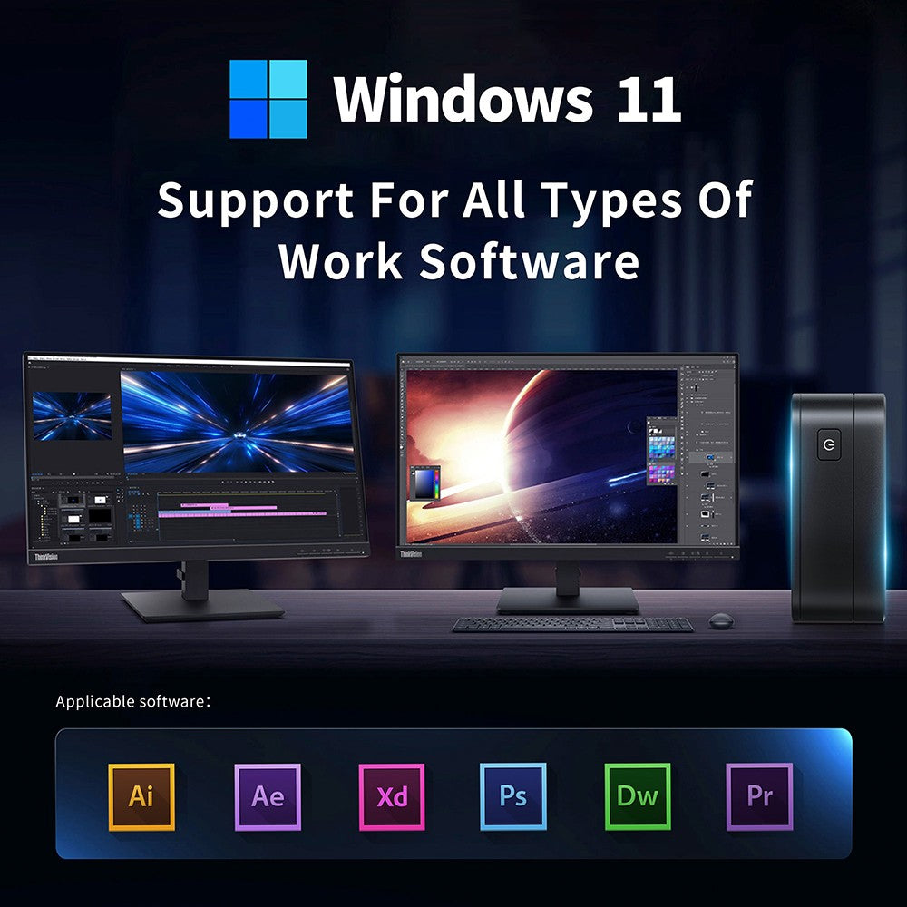 Mini PC RUPA HSI-N95, Intel N95 4 jádra max. 3,4 GHz, 16 GB RAM, 512 GB SSD, 3x HDMI 4K 60 Hz trojitý displej, WiFi 5 Bluetooth 5.0, 3x USB 3.0, 2x RJ45, 1x 3,5mm audio