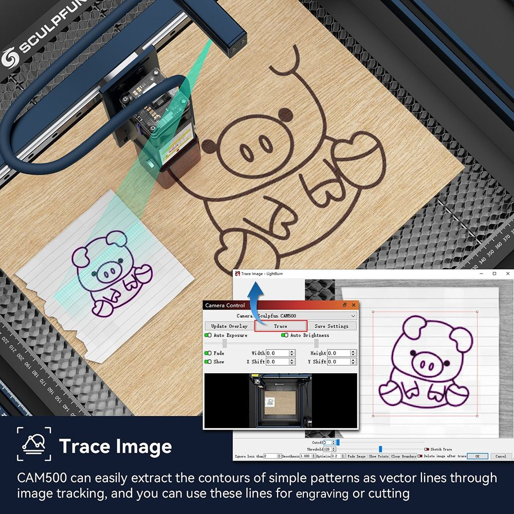 Laserová gravírovací kamera SCULPFUN CAM500, 5 megapixelů, přesné polohování, trasování obrazu, záznam procesu