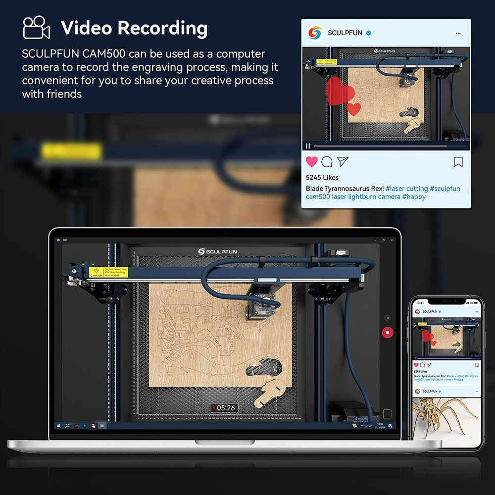 Laserová gravírovací kamera SCULPFUN CAM500, 5 megapixelů, přesné polohování, trasování obrazu, záznam procesu