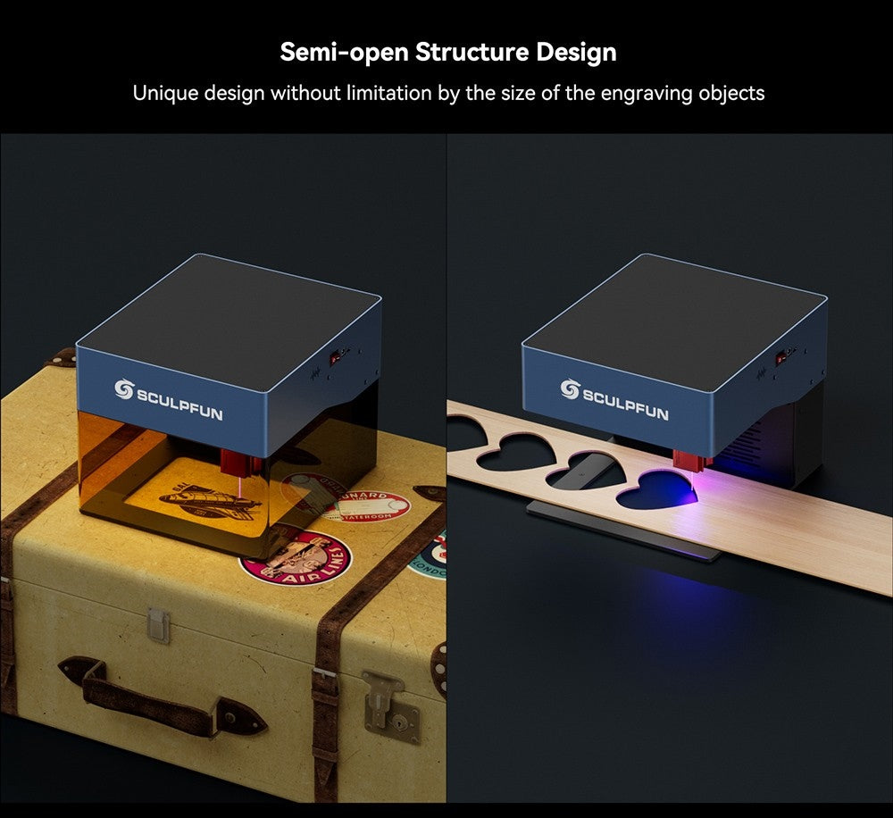 Laserový gravírovací stroj SCULPFUN iCube Pro Max 10W, laserový bod 0,08 mm, rychlost gravírování 10 000 mm/min, 32bitová základní deska, vyměnitelná čočka, kouřový filtr, teplotní alarm, připojení aplikace, 120x120 mm - zástrčka EU