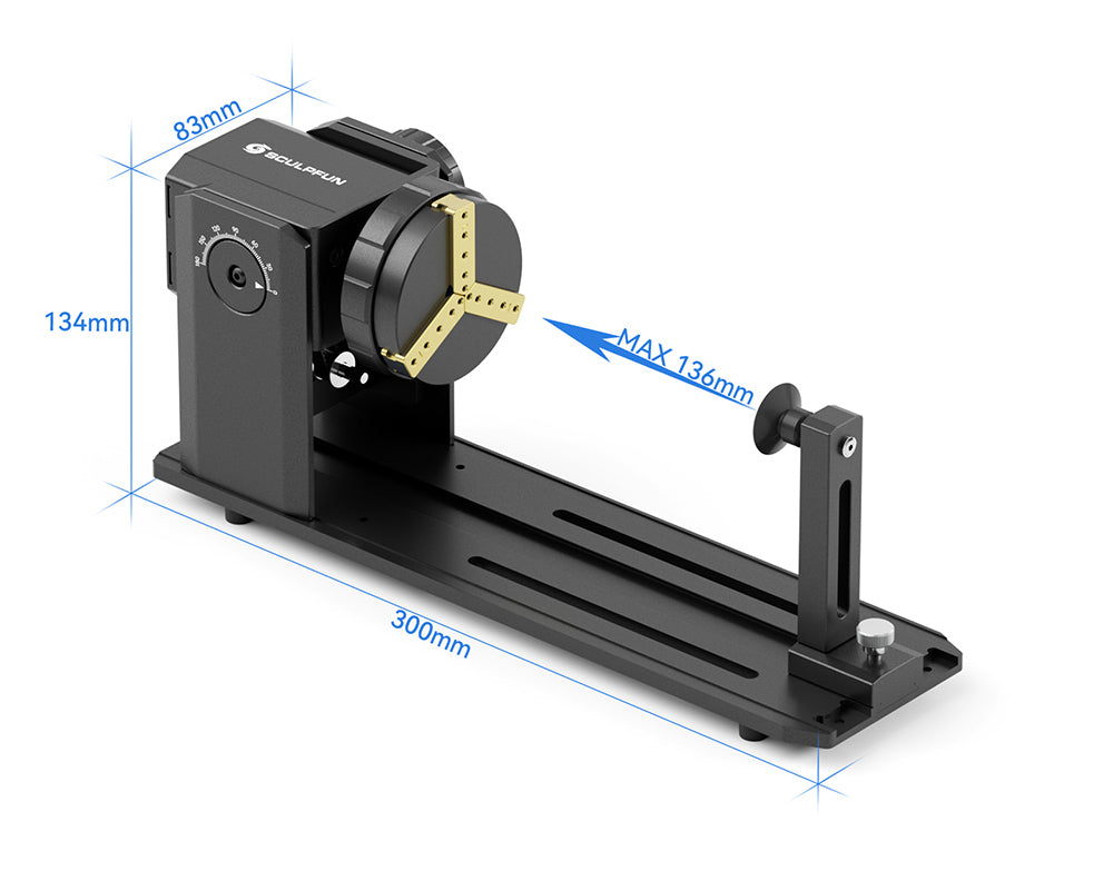 Rotační laserový modul SCULPFUN RA Pro, pro laserové gravírování válcových/nepravidelně kulatých objektů, bez válečku