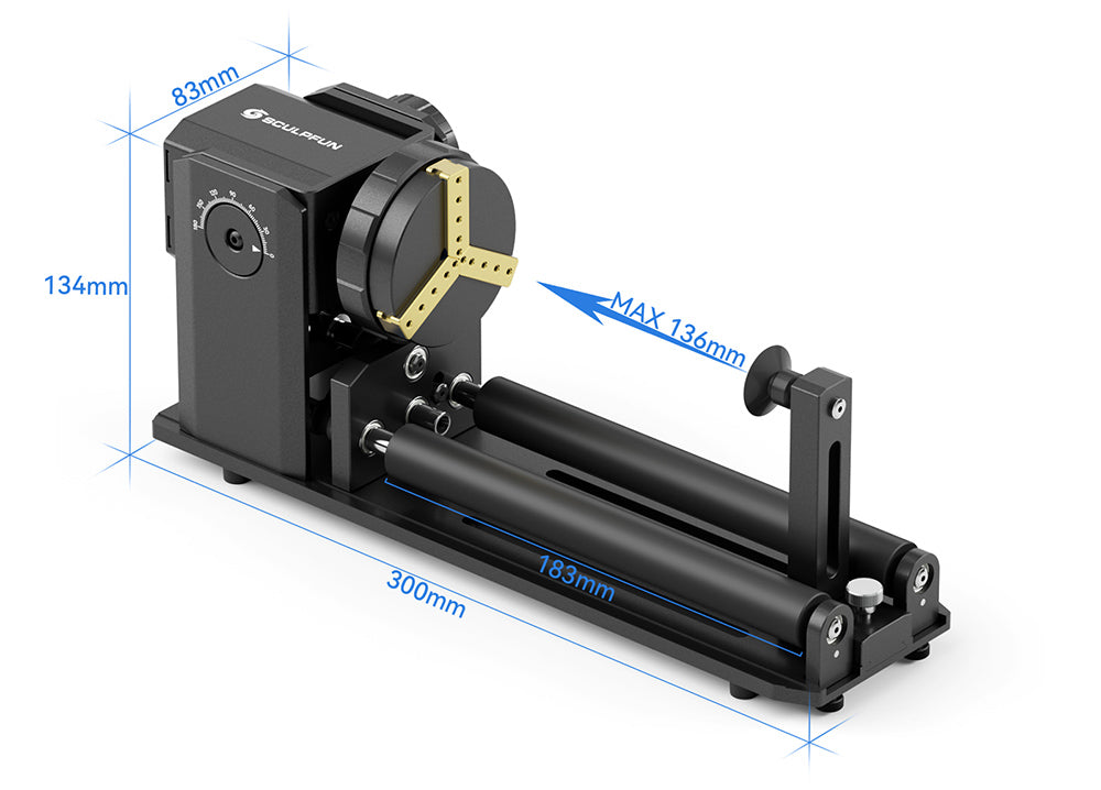 Rotační laserový modul SCULPFUN RA Pro Max 4 v 1 s válečkem, pro laserové gravírování válcových/nepravidelně kulatých objektů
