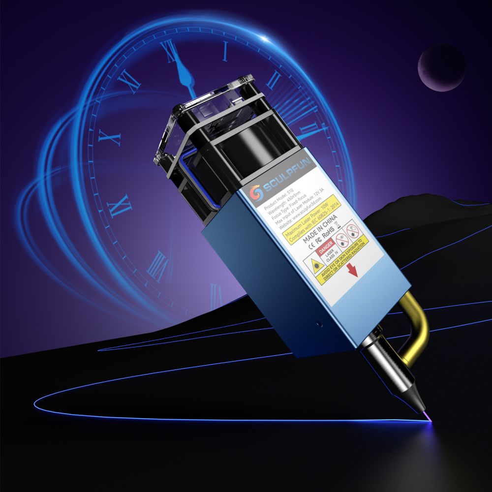 Sada laserových modulů SCULPFUN S10 10W s pevnou zaostřovací hlavou pro laserový gravírovací a řezací stroj s ultrajemným stlačeným bodem 0,08 mm