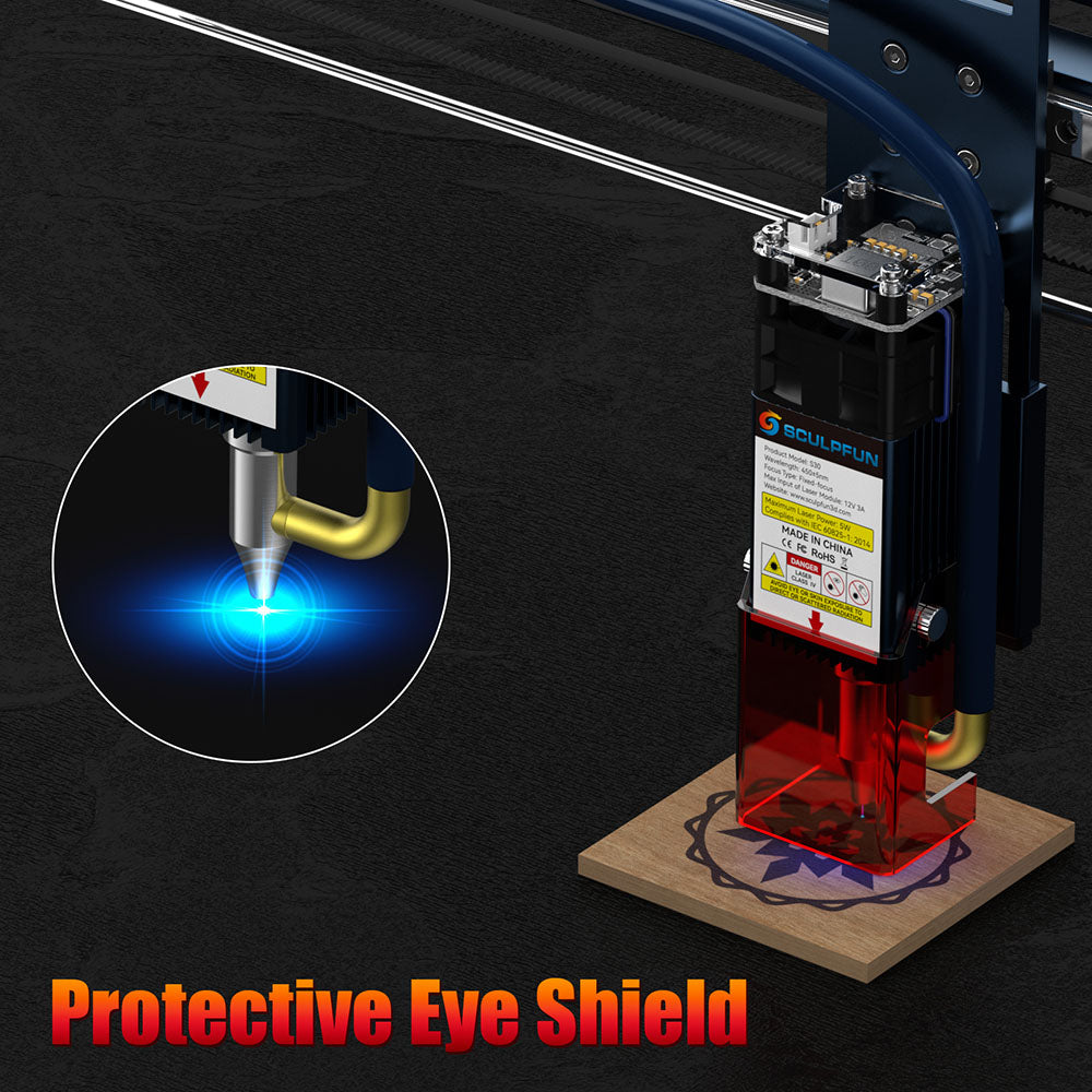 Laserová gravírka/řezačka SCULPFUN S30 5W, automatická vzduchová asistence, vyměnitelná čočka, 32bitová základní deska, 410x400 mm