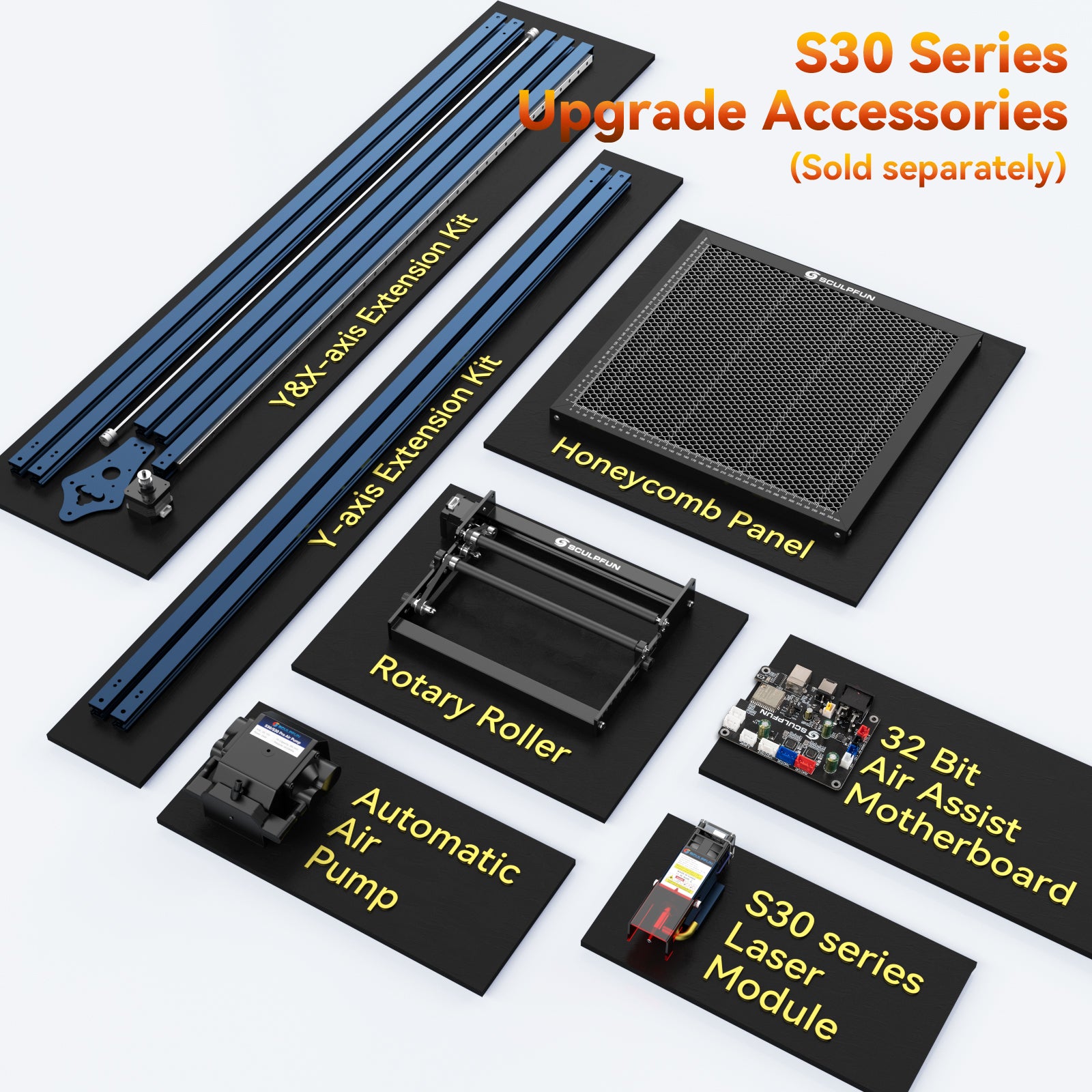 Laserová gravírka/řezačka SCULPFUN S30 Pro 10W, automatická vzduchová asistence, laserové ostření 0,06x0,08 mm, 32bitová základní deska, vyměnitelná čočka, 410x400 mm, rozšiřitelná 935x905 mm