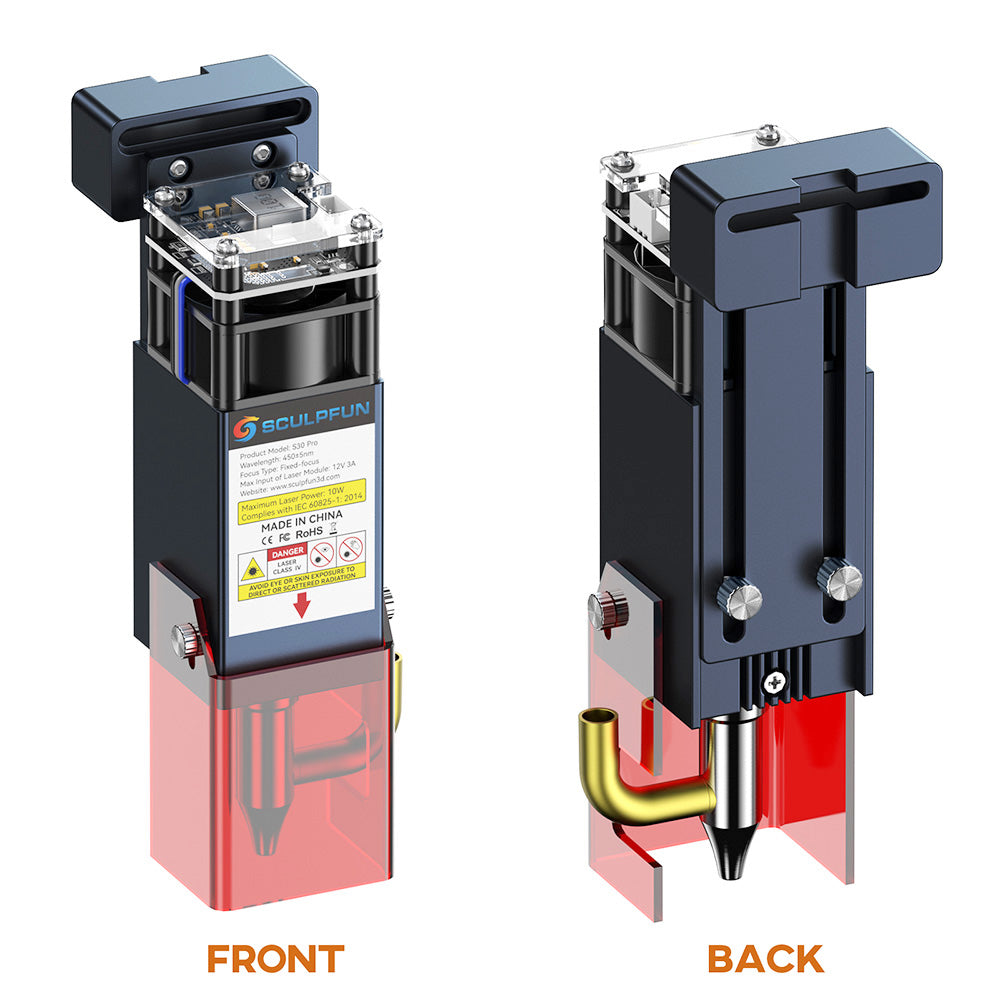 Sada laserového modulu SCULPFUN S30 Pro 10W, pevné zaostření, vestavěný vzduchový asistent, vyměnitelný objektiv, čistý řez