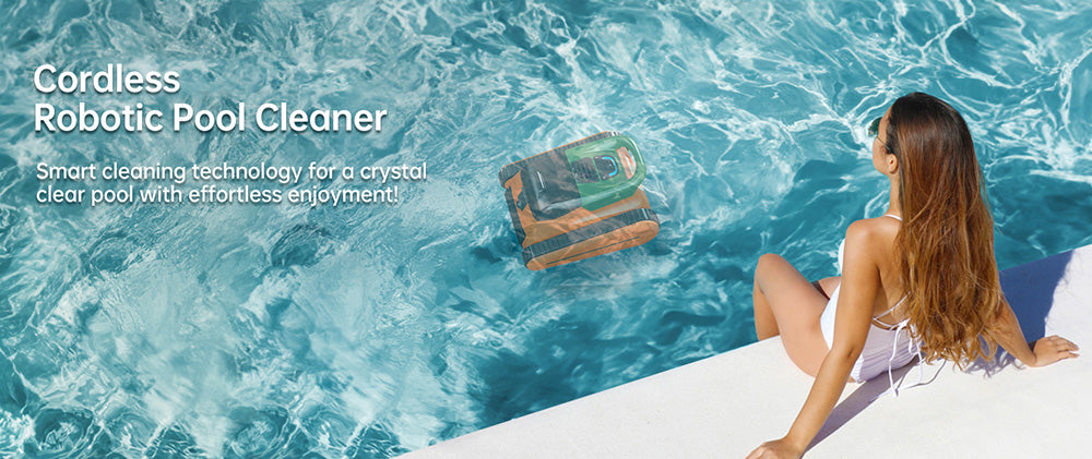 Bezdrátový robotický čistič bazénů Seauto Crab, doba provozu až 2,5 hodiny, velký filtrační koš o objemu 3,5 l, lezení po stěně, čištění vodní hladiny, rychlé nabíjení 2,5 hodiny, vhodné pro plochu 2000 čtverečních stop - oranžová