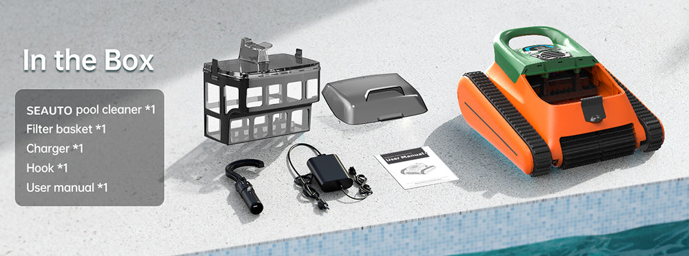 Bezdrátový robotický čistič bazénů Seauto Crab, doba provozu až 2,5 hodiny, velký filtrační koš o objemu 3,5 l, lezení po stěně, čištění vodní hladiny, rychlé nabíjení 2,5 hodiny, vhodné pro plochu 2000 čtverečních stop - oranžová