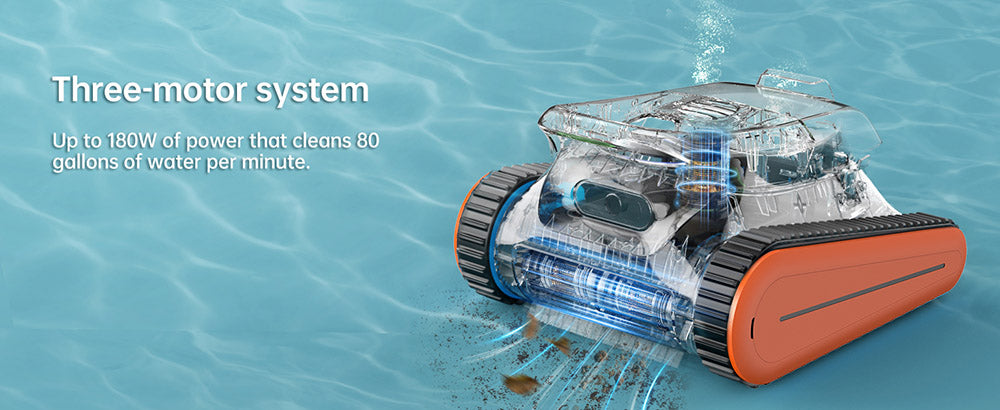 Bezdrátový robotický čistič bazénů Seauto Crab, doba provozu až 2,5 hodiny, velký filtrační koš o objemu 3,5 l, lezení po stěně, čištění vodní hladiny, rychlé nabíjení 2,5 hodiny, vhodné pro plochu 2000 čtverečních stop - oranžová