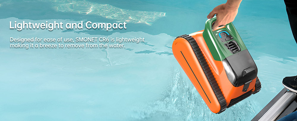 Bezdrátový robotický čistič bazénů Seauto Crab, doba provozu až 2,5 hodiny, velký filtrační koš o objemu 3,5 l, lezení po stěně, čištění vodní hladiny, rychlé nabíjení 2,5 hodiny, vhodné pro plochu 2000 čtverečních stop - oranžová