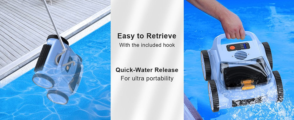 SEAUTO SAT 20 Bezdrátový robotický vysavač na bazén, plný úklid, super silný sací výkon 18 000 Hz, průtok vody 4 800 GPH, 3 režimy čištění, automatické parkování, inteligentní navigace pro zapuštěné bazény, modrý