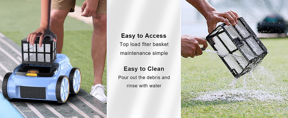 SEAUTO SAT 20 Bezdrátový robotický vysavač na bazén, plný úklid, super silný sací výkon 18 000 Hz, průtok vody 4 800 GPH, 3 režimy čištění, automatické parkování, inteligentní navigace pro zapuštěné bazény, modrý