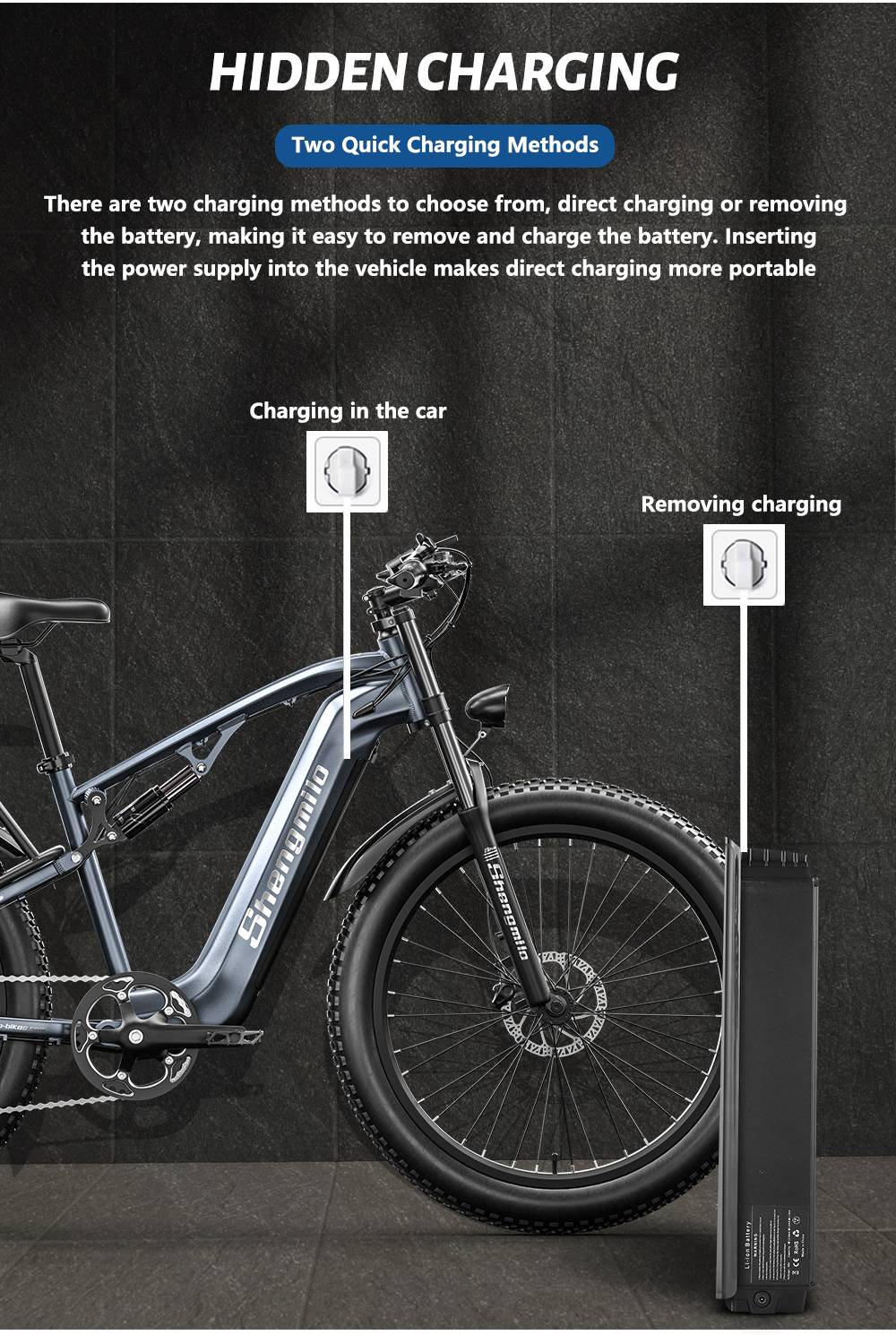 Shengmilo MX05 26palcové horské elektrokolo s tlustými pneumatikami, motor Bafang 500 W, maximální rychlost 42 km/h, baterie 48 V 15 Ah, dojezd 60 km, dvojité olejové kotoučové brzdy