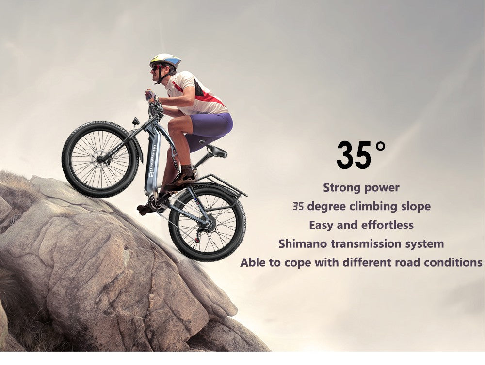 Shengmilo MX05 26palcové horské elektrokolo s tlustými pneumatikami, motor Bafang 500 W, maximální rychlost 42 km/h, baterie 48 V 15 Ah, dojezd 60 km, dvojité olejové kotoučové brzdy