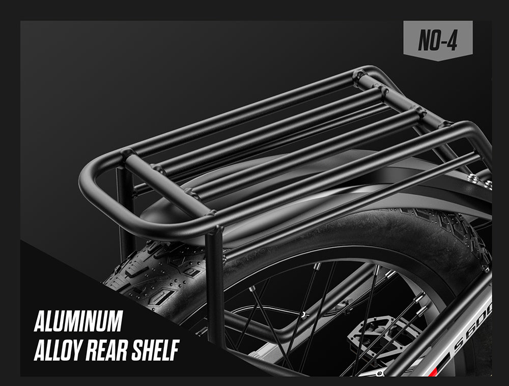 Elektrokolo Shengmilo S600, motor 1000 W*2, baterie 48 V 17,5 Ah, pneumatiky 26 palců, maximální rychlost 42 km/h, maximální dojezd 90 km, mechanická kotoučová brzda, přední vidlice s dvojitým ramenem, zadní tlumič, řazení Shimano 7 rychlostí