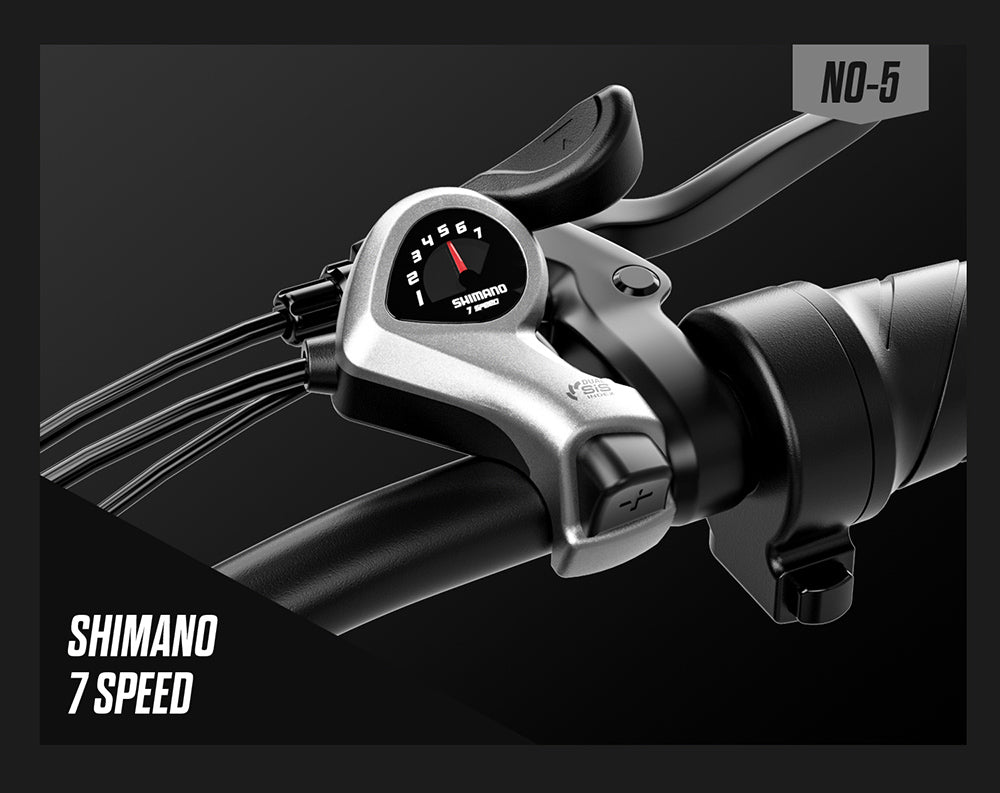 Elektrokolo Shengmilo S600, motor 1000 W*2, baterie 48 V 17,5 Ah, pneumatiky 26 palců, maximální rychlost 42 km/h, maximální dojezd 90 km, mechanická kotoučová brzda, přední vidlice s dvojitým ramenem, zadní tlumič, řazení Shimano 7 rychlostí