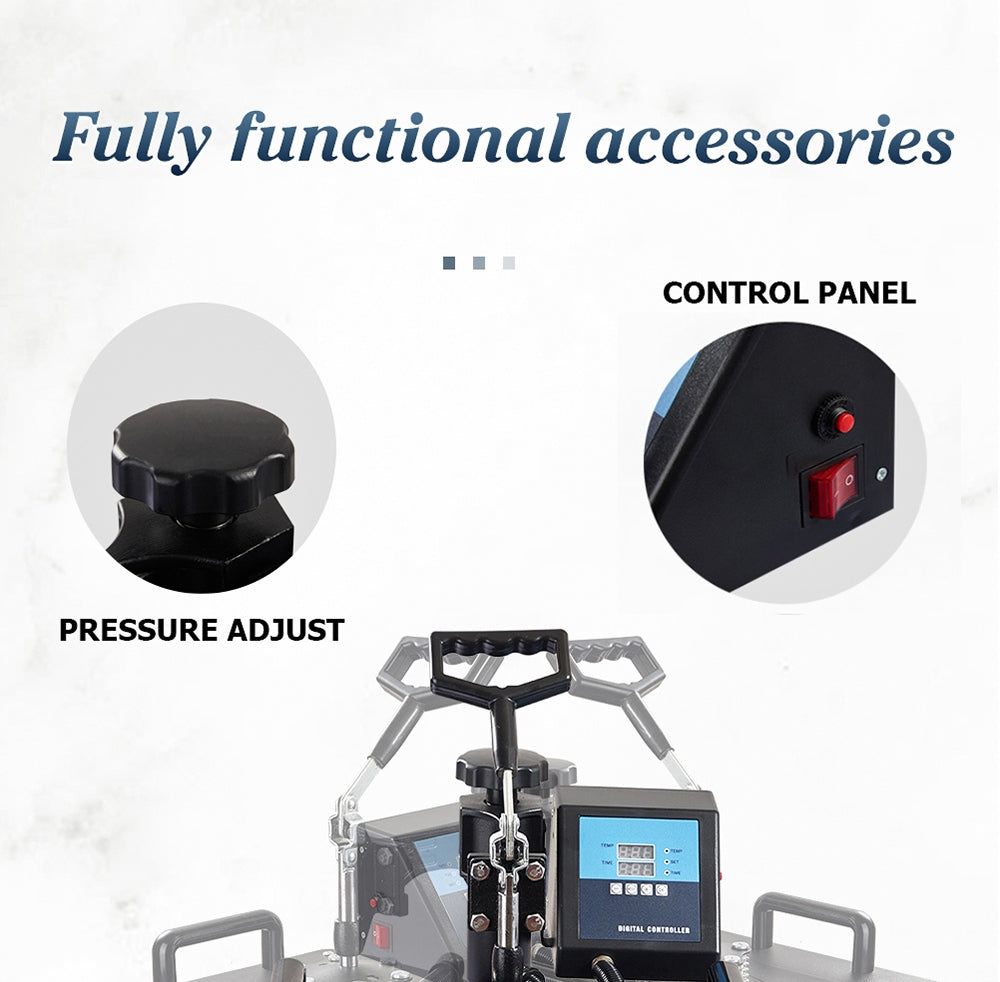 SHUOHAO SH06 6 v 1 tepelný lis, 11,4*15 palců, na čepice/tašky/podložky pod myš/pouzdra na telefon/polštáře/hrnky/talíře/podtácky/trička