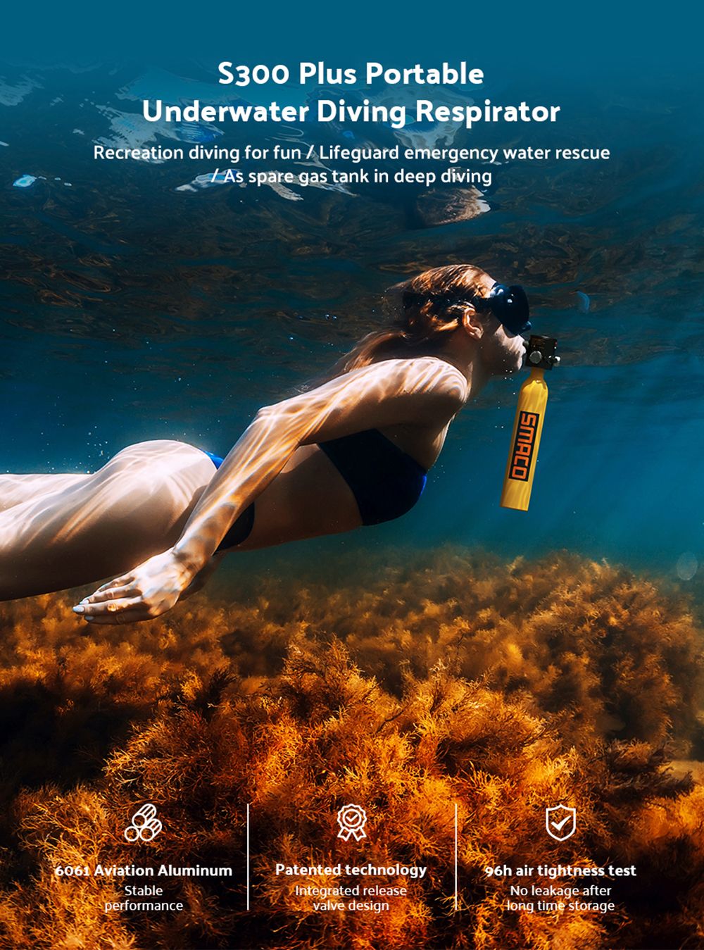 SMACO S300 Plus 0,5l mini potápěčská lahev - černá