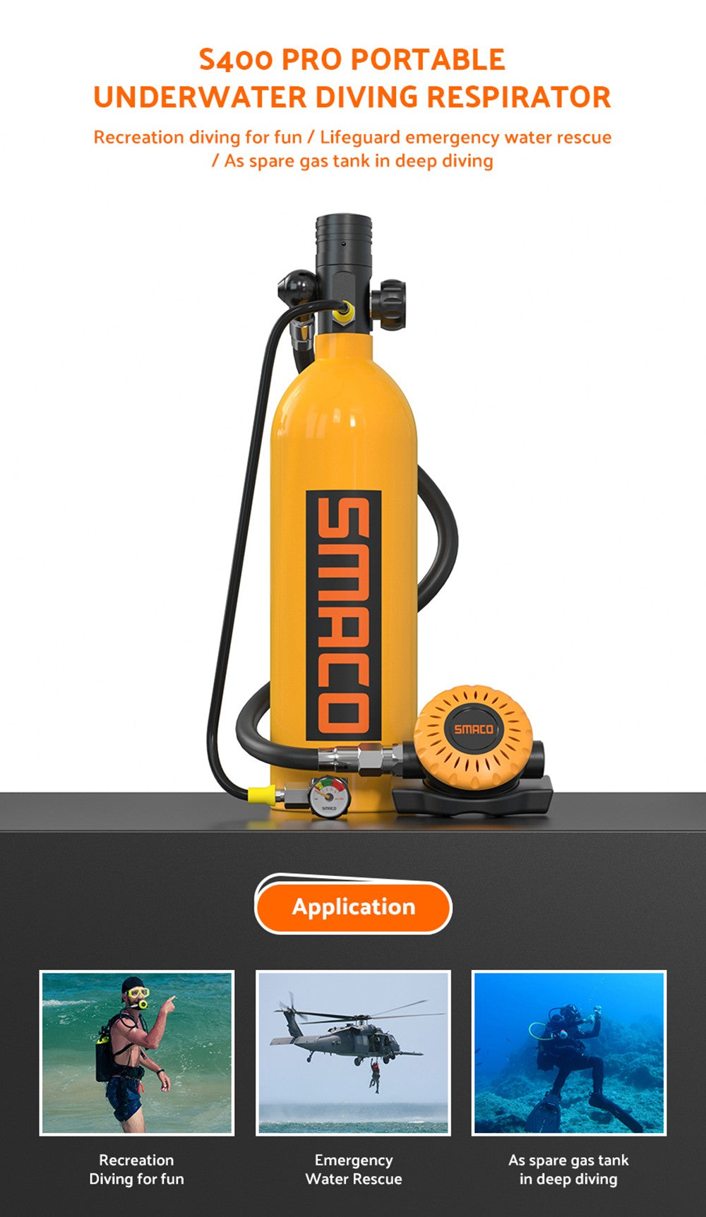 Potápěčská lahev SMACO S400 Pro 1l - černá