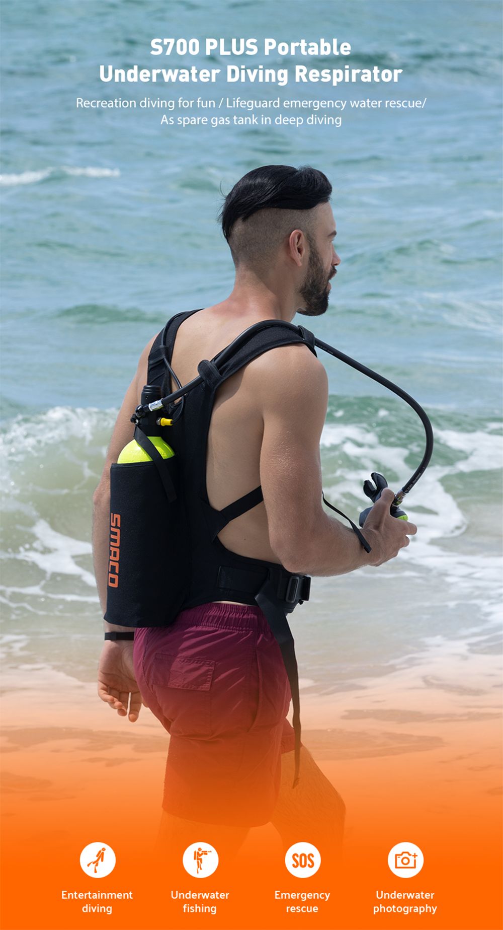 Potápěčská lahev SMACO S700 Plus 2L - černá