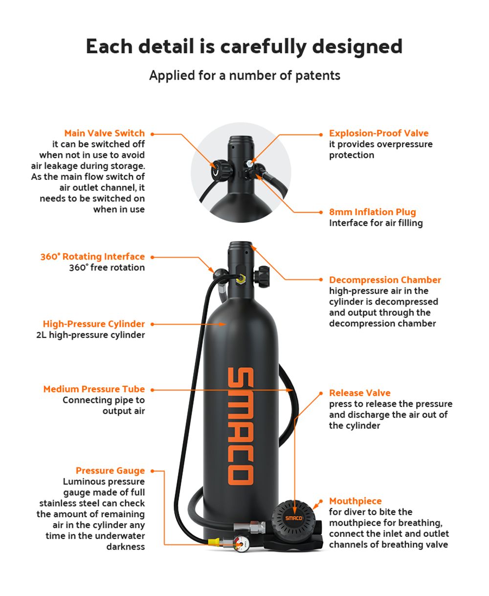 Potápěčská lahev SMACO S700 Plus 2L - černá