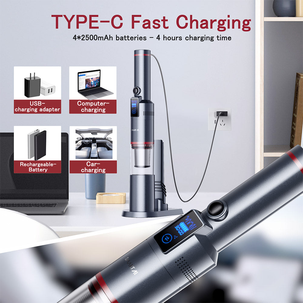 Ruční bezdrátový vysavač SmartAI H5, sací výkon 17 kPa, výkon 145 W, doba provozu 30 minut, LED displej
