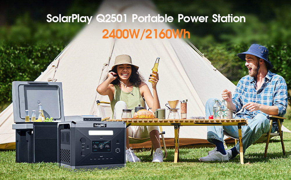 Přenosná elektrárna SolarPlay Q2501, lithiová baterie 2400 W/2160 WH, 12 výstupních portů, plně nabitá za 1,5 hodiny, 4 způsoby nabíjení